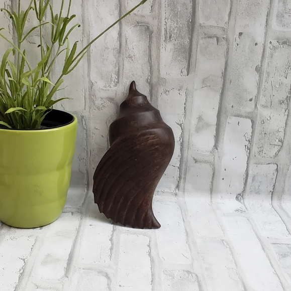 Carved Indian Ironwood Conch Shell Handmade Sculpture - Picture 3 of 11